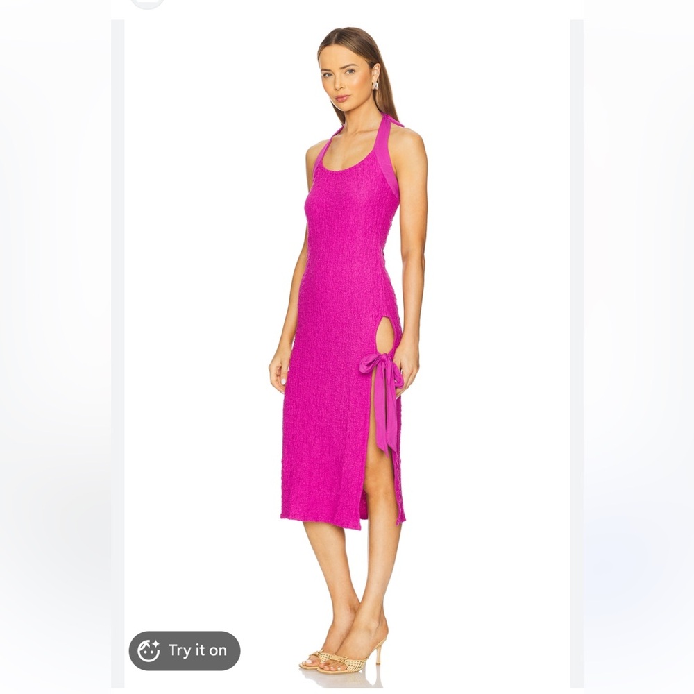 Free people x Revolve sea foam midi dress violet halterneck textured side slit L